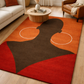 Decorative rug with abstract design in a living room setting
