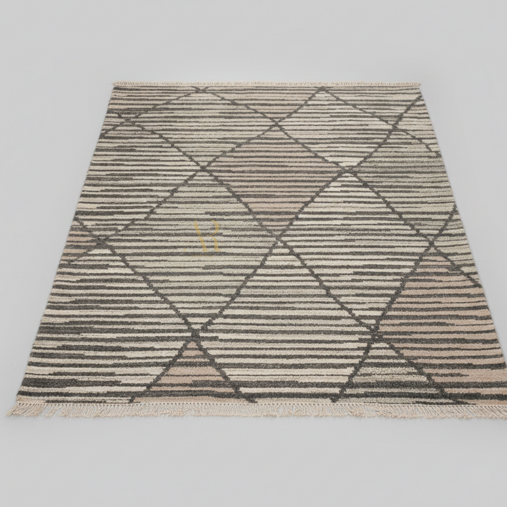 Geometric patterned rug on a plain background