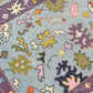 Close-up of a colorful floral-patterned rug with a blue background