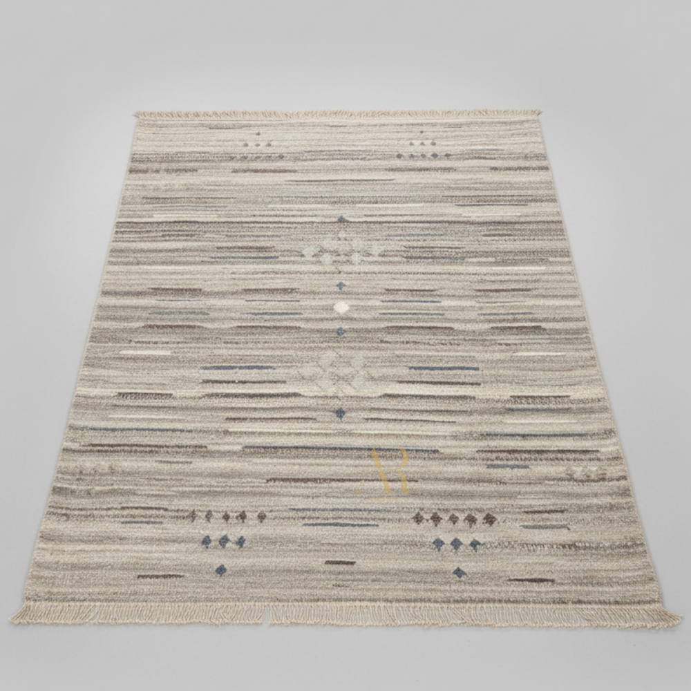 Textured area rug with a pattern on a plain background