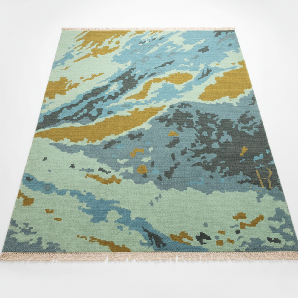 Camouflage-patterned rug on a white background