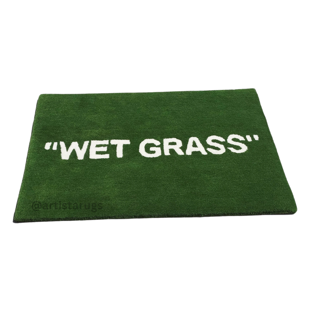 closeup view of wet grass rugs
