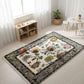 Decorative rug with colorful patterns on a light wooden floor.
