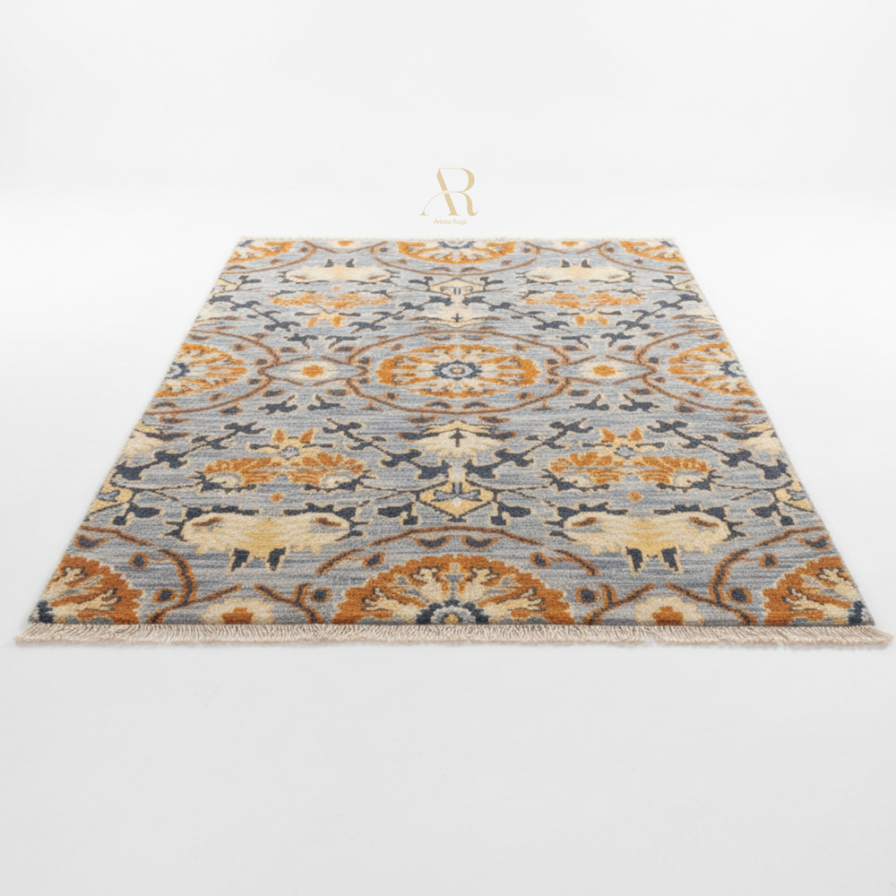 Decorative rug with geometric pattern on a white background