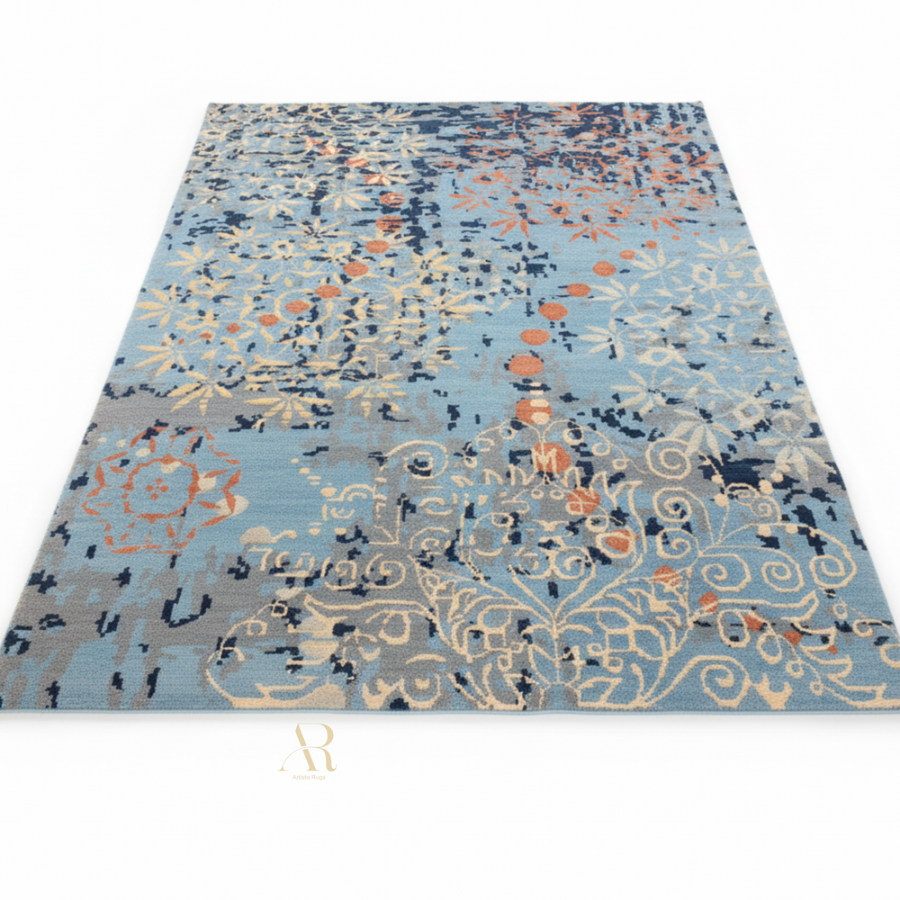 Decorative rug with a floral pattern on a white background