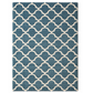 Blue and beige patterned rug on a white background