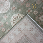 Close-up of two patterned rugs with geometric and floral designs.