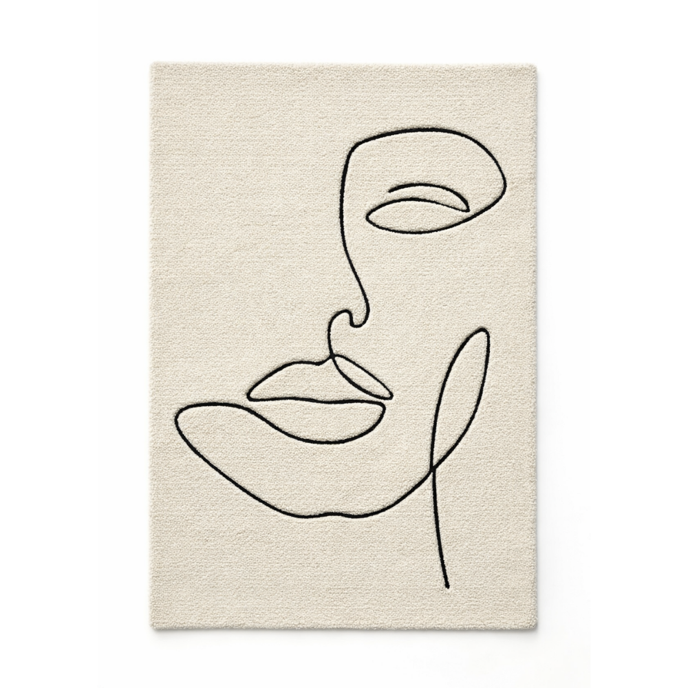 Abstract line art of a face on a textured beige background