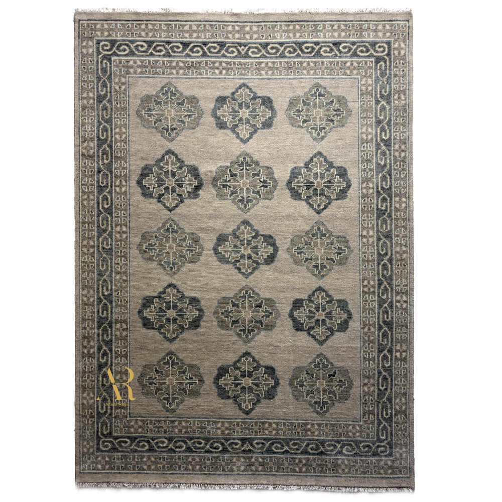 Decorative rug with geometric pattern on a plain background