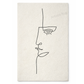 Abstract line art of a face on a textured white rug with 'Artista Rug' branding.