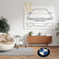 BMW logo rug in living room