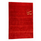 A rectangular red rug with a textured plush surface, featuring a gold monogram logo and the brand name 'Artemio Ruga' in the top-left corner, set against a plain white background.
