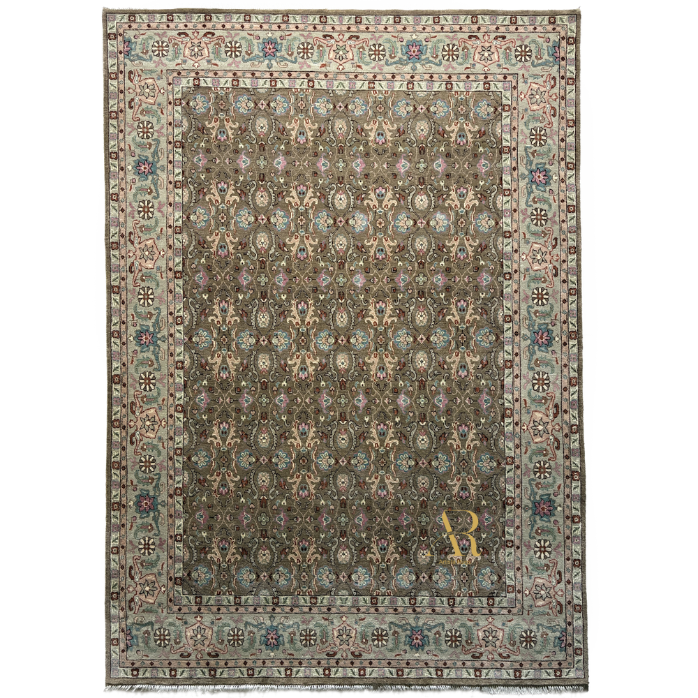 Decorative rug with intricate patterns on a plain background