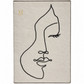 Rug with abstract line art of a face on a beige background