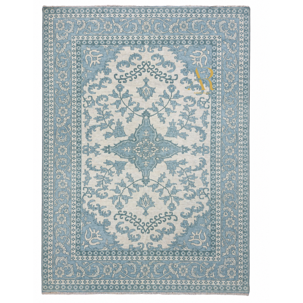 Decorative rug with intricate patterns on a white background