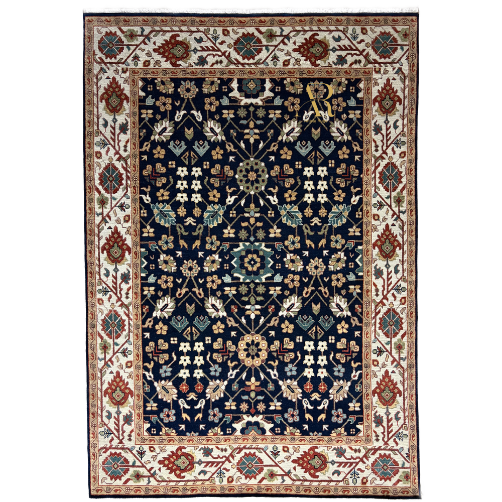 Decorative rug with intricate patterns on a white background