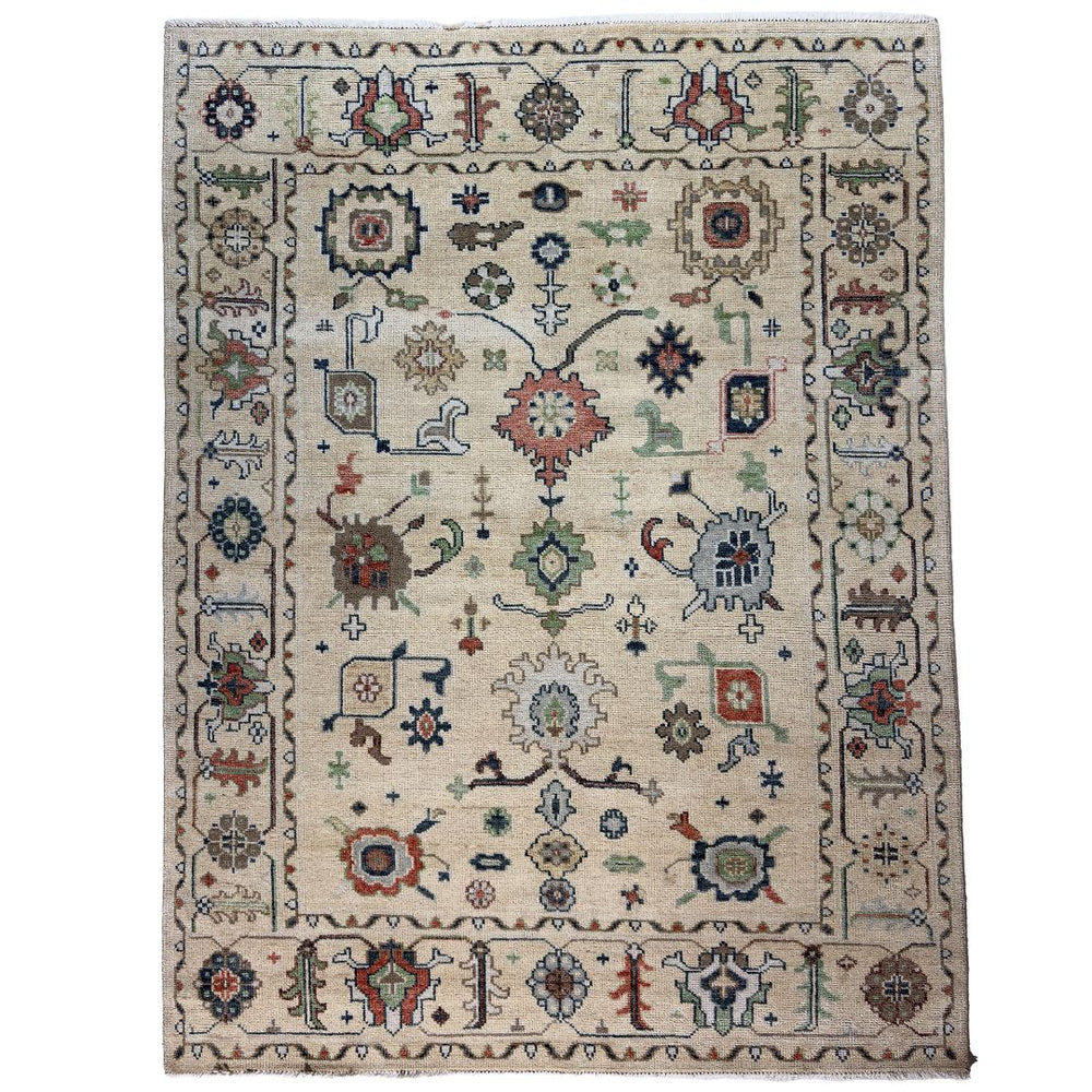 Decorative rug with intricate patterns on a plain background