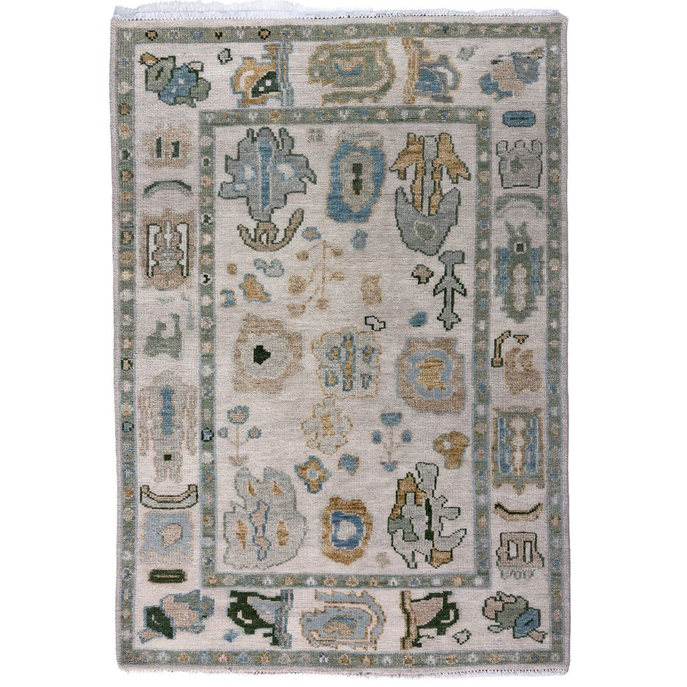 Decorative rug with geometric pattern on a white background
