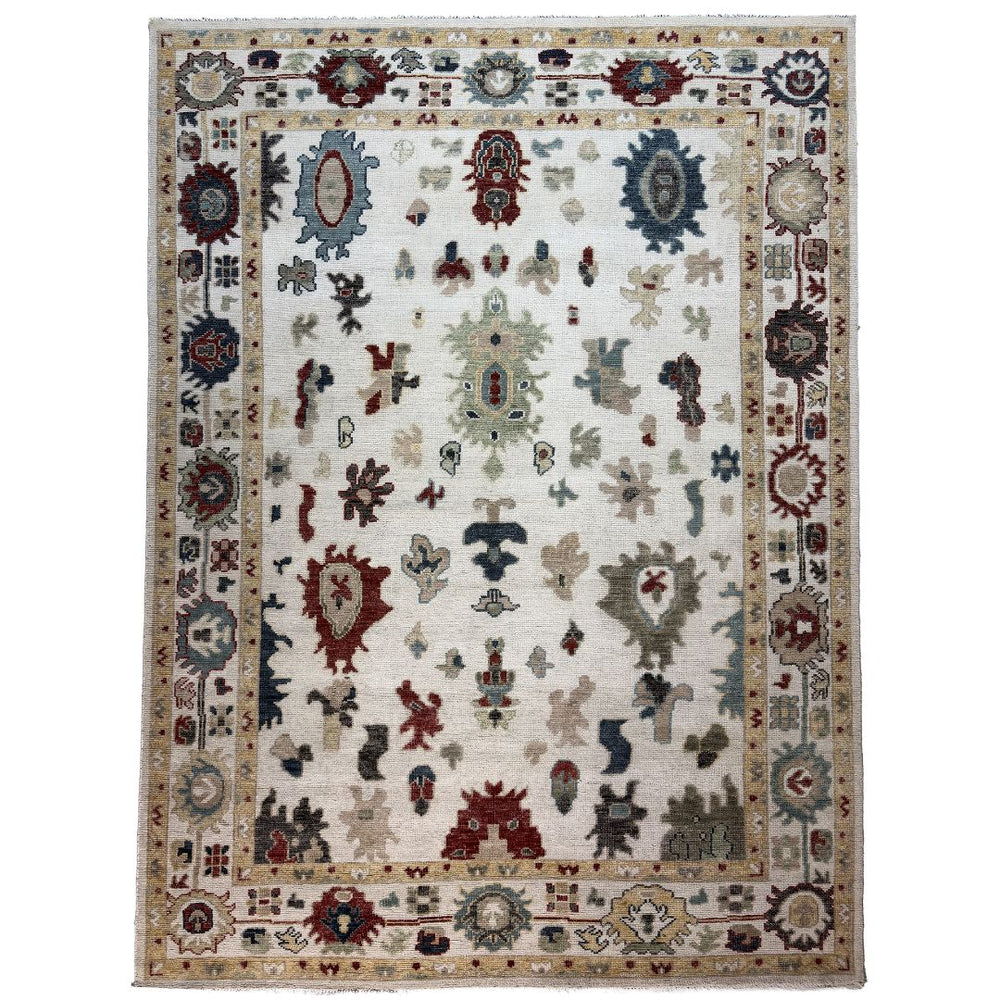 Decorative area rug with intricate patterns on a white background