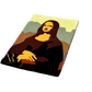 Rug with a stylized depiction of Mona Lisa on a white background