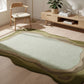 Rug with a landscape design in a room with wooden furniture and decor.
