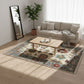 Living room with a patterned rug, sofa, and coffee table.