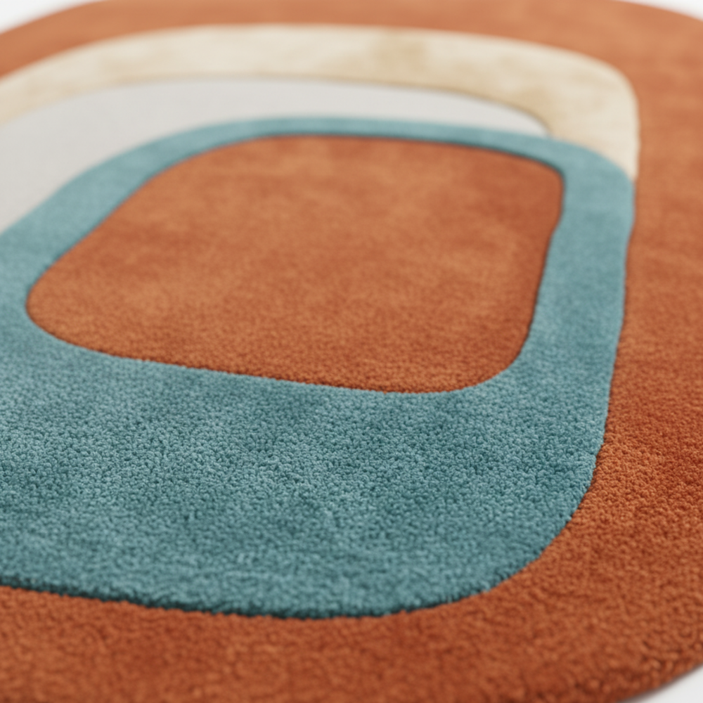 Close-up of a textured rug with geometric pattern