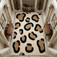 Leopard print rug in a grand hallway with columns and decorative elements.
