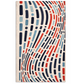 Rectangular rug with a colorful abstract pattern on a white background