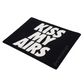 Black rug with 'KISS MY AIRS' text on a white background