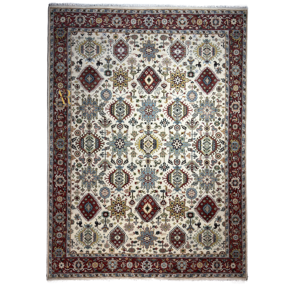 Decorative rug with geometric pattern on a white background