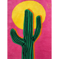 Rug with a green cactus and yellow sun design on a pink background