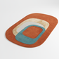 Multicolored rug with circular design on a white background