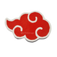 Red cloud-shaped rug with white border on a white background