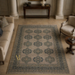 Decorative rug with geometric pattern in a living room setting