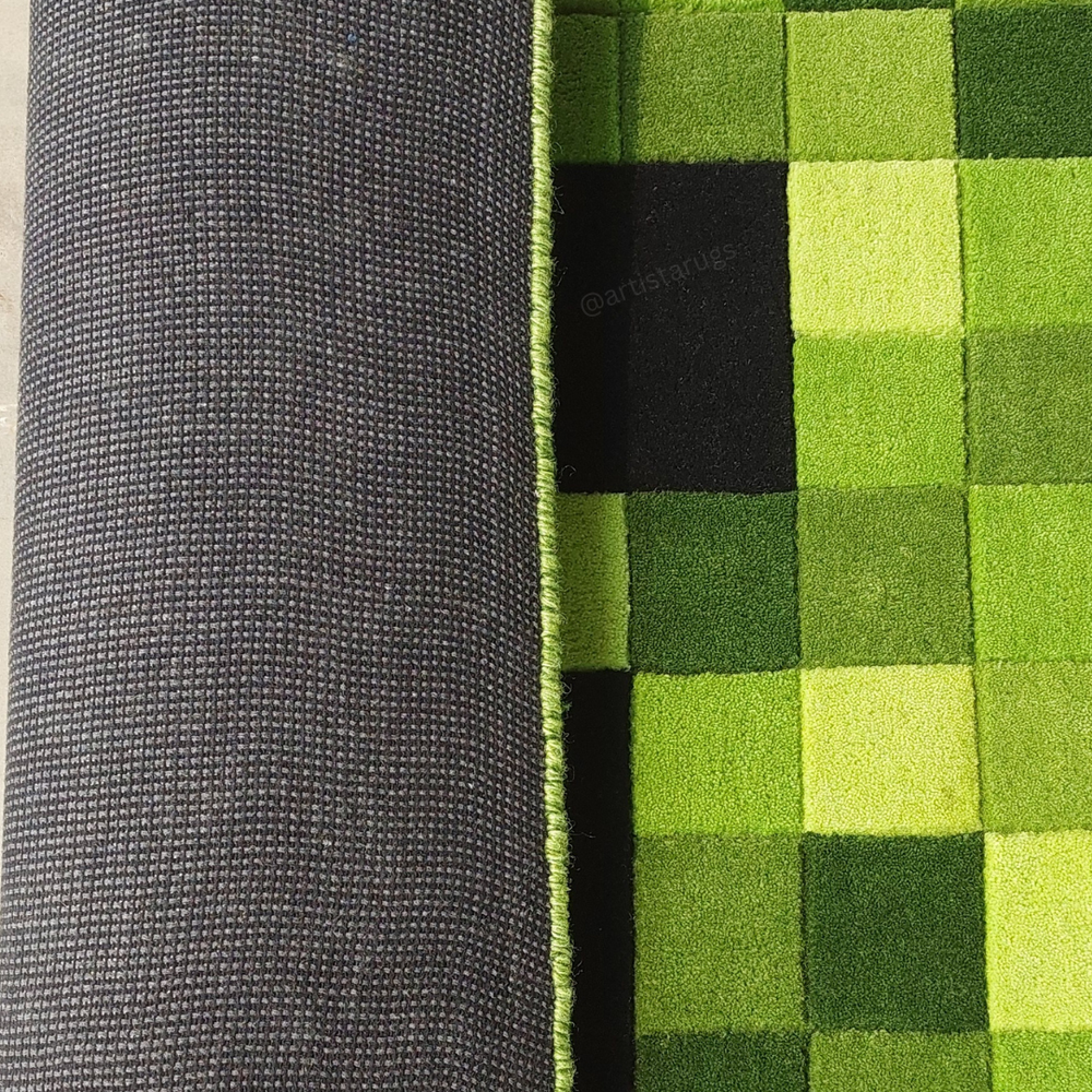 Front and back of green block gaming rug