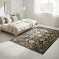Decorative rug with intricate patterns in a bedroom setting