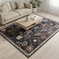 Decorative rug with intricate patterns in a living room setting.