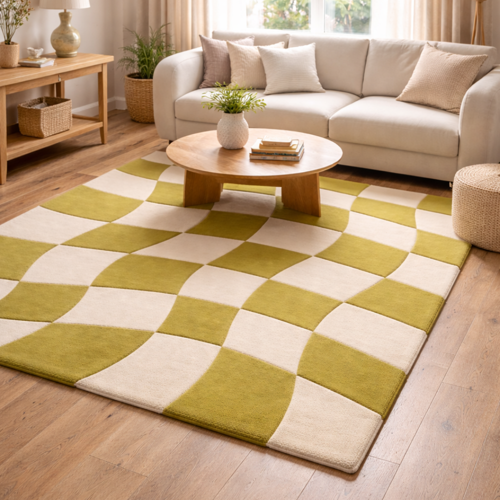 Lime Mirage Grid Rug