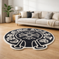 Decorative round rug with a central design in a living room setting