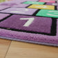 Colorful number-themed rug on a wooden floor