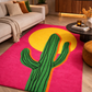 Colorful rug with a cactus design in a living room setting