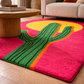 Colorful rug with a cactus design in a living room setting
