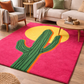 Colorful rug with a cactus design in a living room setting