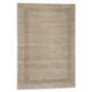 A rectangular natural jute area rug with a textured beige body and a decorative border of small black dot patterns, shown flat against a white background.