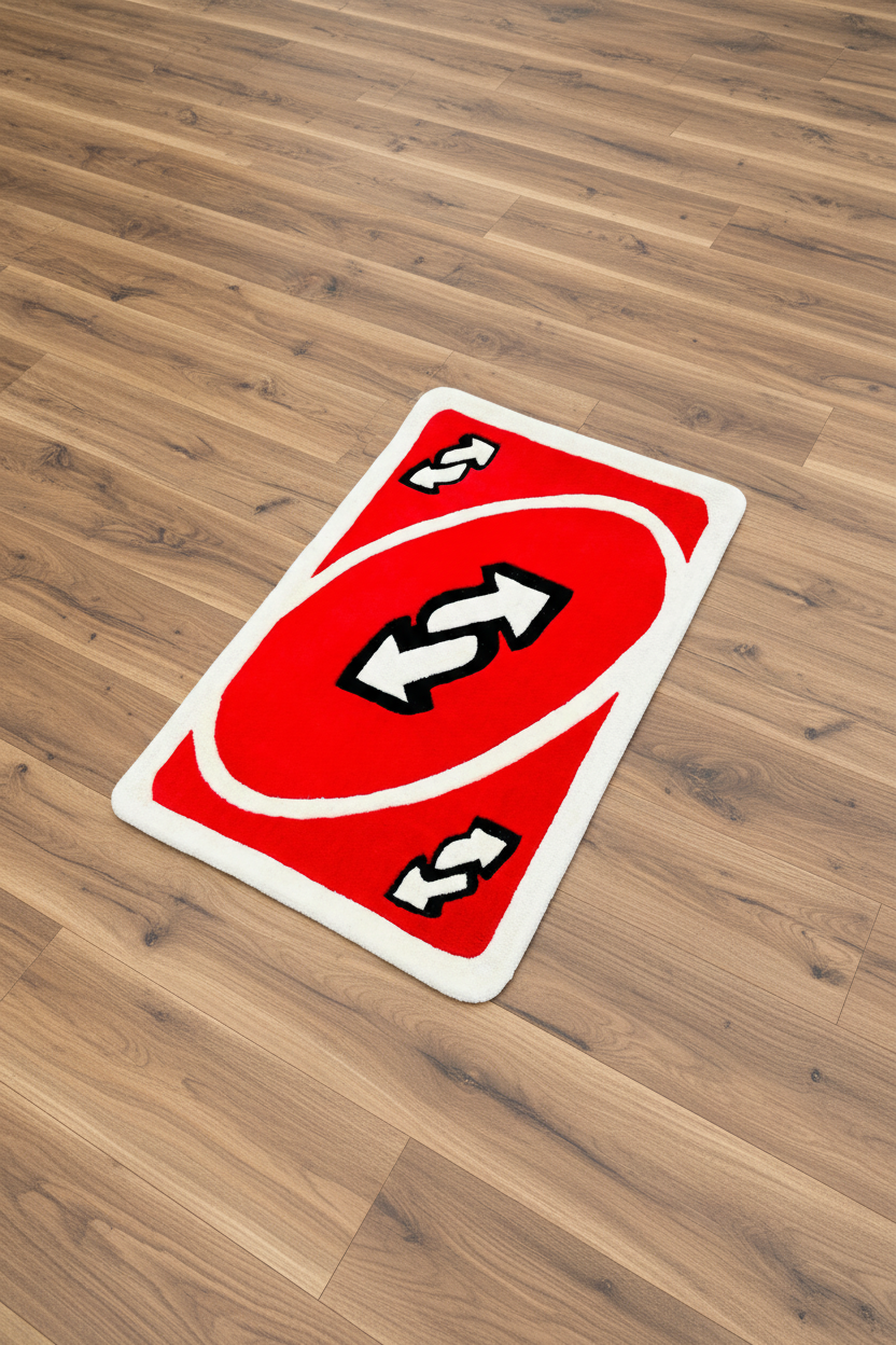Card with directional arrows on a wooden floor