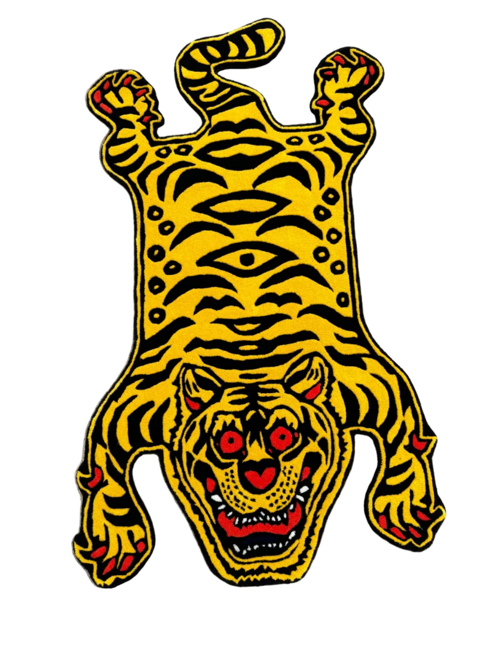 Yellow tiger skin with black stripes on a white background