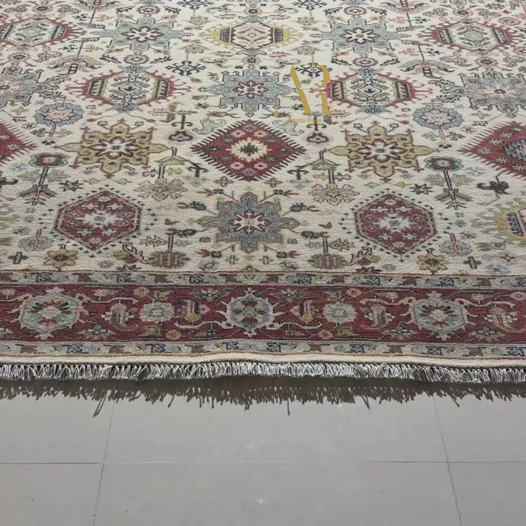 Decorative rug with geometric pattern on a white background